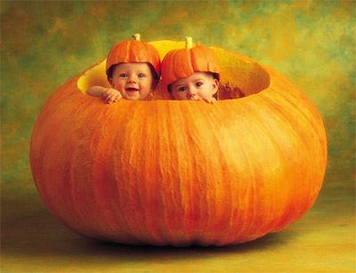 Babies in pumpkin